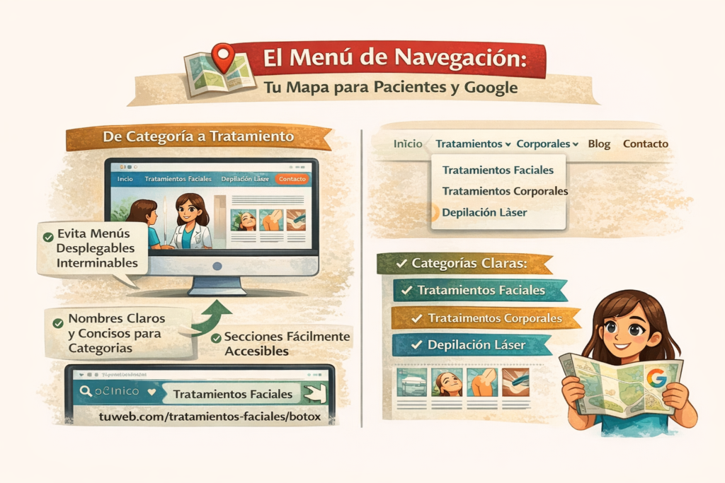 Menú de Navegación en clinica estetica